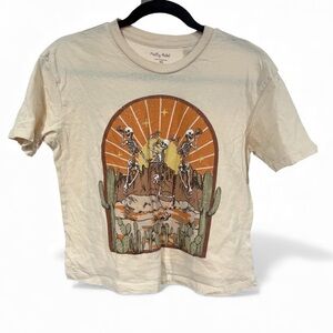 Pretty Rebel Dancing Skeleton Desert Graphic Tee Cream XS Boho Western Short Slv